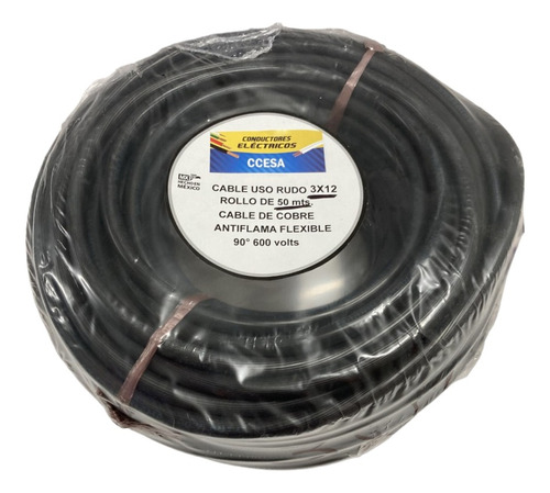 Cable Uso Rudo 3x12 Cobre 100% 1 Rollo 50mts.