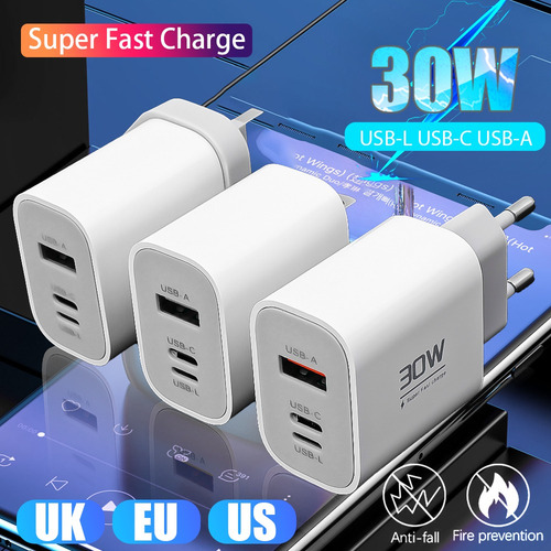 Adaptador De Cargador Usb Tipo C De 30 W, Enchufe Británico,