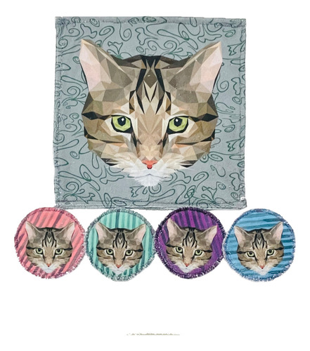 Pads Desmaquillantes Lavables, Y Toalla Facial. Gato