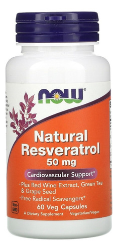 Now Foods Resveratrol Natural 50mg 60caps Vegano Sfn Sabor Sin sabor