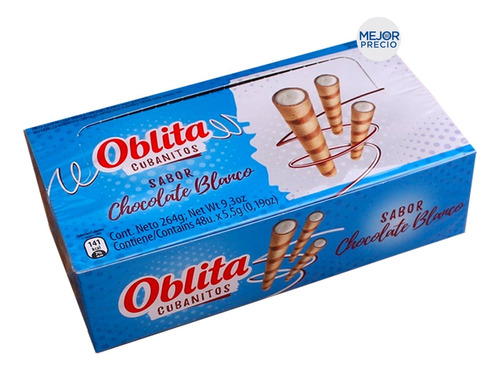 Caja X48 Cubanitos Oblita Rellenos Chocolate Blanco Obleas