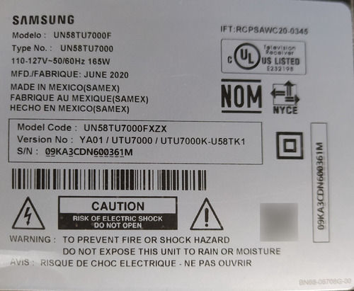 Fuente Tv Led Samsung Un58tu7000f Ver Ya01 Bn44-01054c