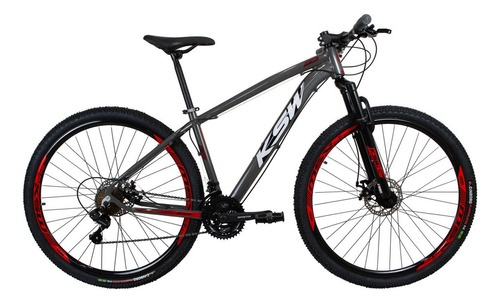 Bicicleta Aro 29 Ksw Xlt 2019 Alum Câmbios Shimano 24v Disco Cor Grafite/vermelho Tamanho Do Quadro 19