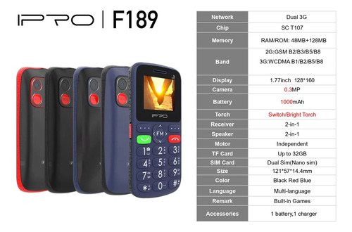 Celular Para Adultos Mayores Botón Pánico Sos Teclas Libre Negro/rojo/verde