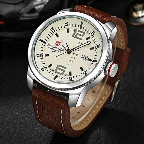Naviforce Nf9063 Reloj Fechador Calidad Estilo Cuero Moderno