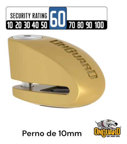 Candado De Disco Onguard 8265 Perno 10mm Con Alarma P/ Moto Color Dorado