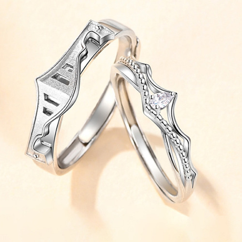 Imagen 4 de 5 de Anillo Regulable De Plata Esterlina 925 Para Parejas