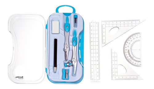 Juego Geometrico Barrilito Escolar + Estuche Y Accesorios