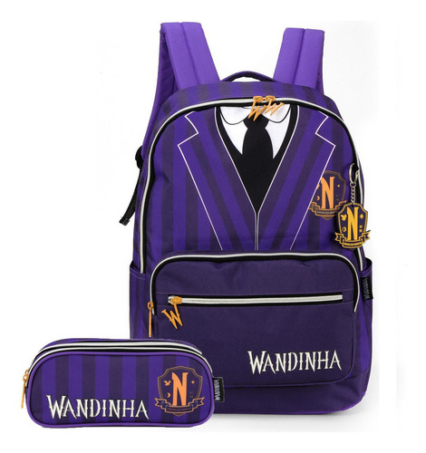 Mochila Wandinha Addams Com Estojo - Luxcel Roxo 47x31x15