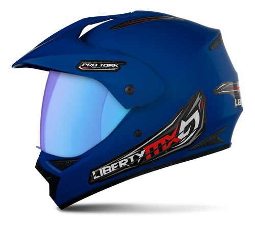 Capacete Trilha Protork Liberty Mx Vision + Viseira Camaleão Cor Azul Tamanho do capacete 58