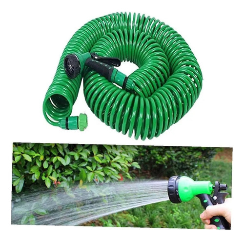 Manguera Espiral 15m Con Pistola Rociador Jardin Flexible