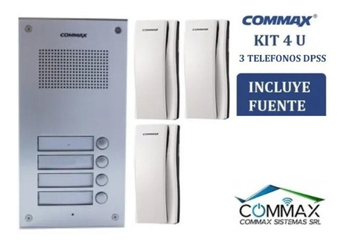 Portero Commax 4 Pulsadores Modelo 4um + 3 Tel Ss + Fuente