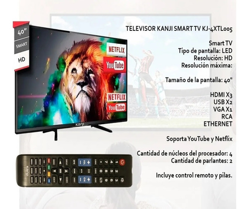 Imagen 2 de 8 de Smart Tv 40 Pulgadas Full Hd Kanji Kj-4xtl005 Tda Android Tv