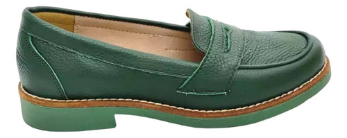 Mocasin De Mujer Cuero Verde Con Base Tr Y Vira Cuero Atenas