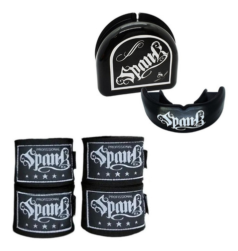Imagem 1 de 10 de Kit Muaythai Boxe 2 Pares Bandagem 5m + Protetor Bucal Spank