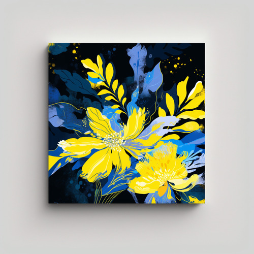 60x60cm Cuadro Pop Art Amarillo Y Azul Atmosfera Neonoir