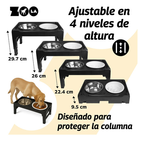 Comedero Doble P/ Perro Elevación Ajustable Plato Lento 36oz