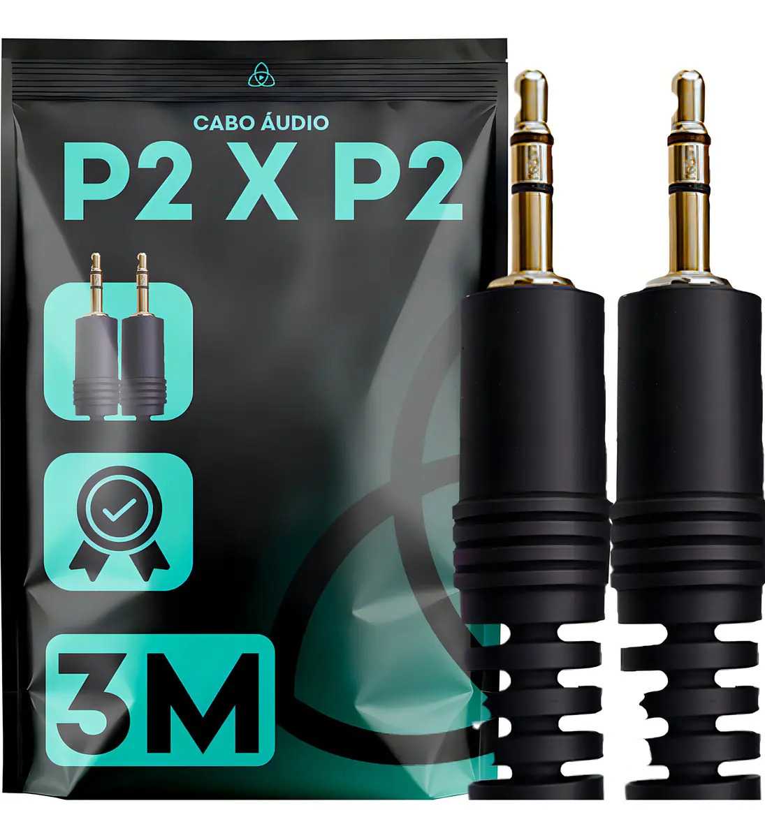 Cabo Auxiliar de Áudio P2 Macho 3.5mm Estéreo 3 Metros Preto