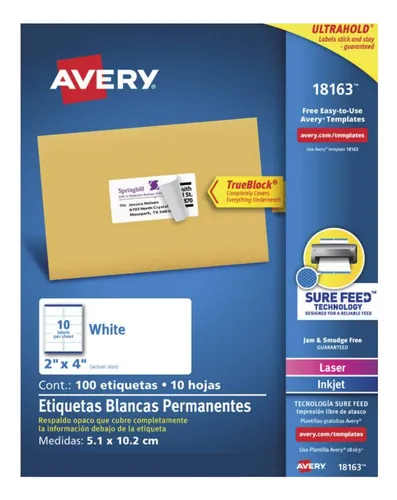 100 Etiquetas Adhesivas Blancas Avery Laser 5 1 X 10 2 Cm Color Blanco 100-etiquetas-adhesivas-blancas-avery-laser-5-1-x-10-2-cm-color-blanco