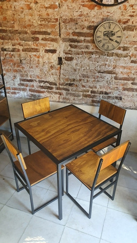 Imagen 4 de 8 de Mesa Bar Cervecera 85x85 Industrial + 4 Sillas Hierro Epoxi