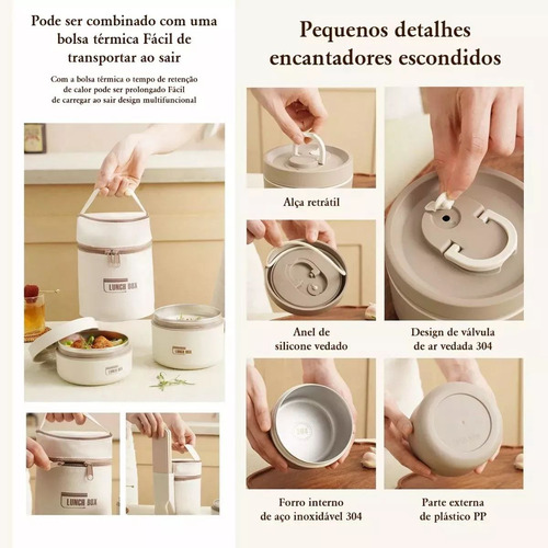 Marmita Térmica Redonda Com Alça Viagem Alimentos 420ml