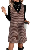 Comprar Enterito Vestido Corto Mujer Jumper Geométrico Importado Marrón Oscuro Geométrico S