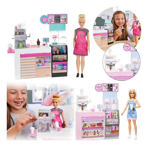 Boneca Barbie Cafeteria De Luxo Funcional + 20 Acessórios