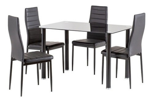 Imagen 2 de 5 de Juego De Comedor Rectangular En Vidrio 4 Puestos Negro