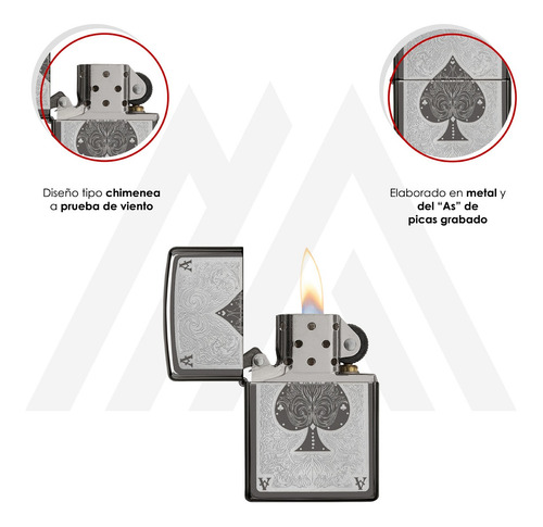 Imagen 5 de 10 de Encendedor Zippo Lighter Ace Filegree Plateado