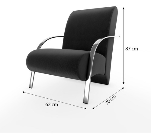 Poltrona Decorativa Mamflex Sevilha Preto Suede Liso Veludo