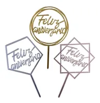 Comprar Topo De Bolo Feliz Aniversário Parabéns Rosa Tipos