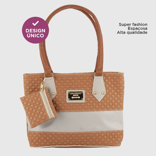 Bolsa Feminina Com Carteira Com Alça De Ombro Cor Caramelo Bolinha