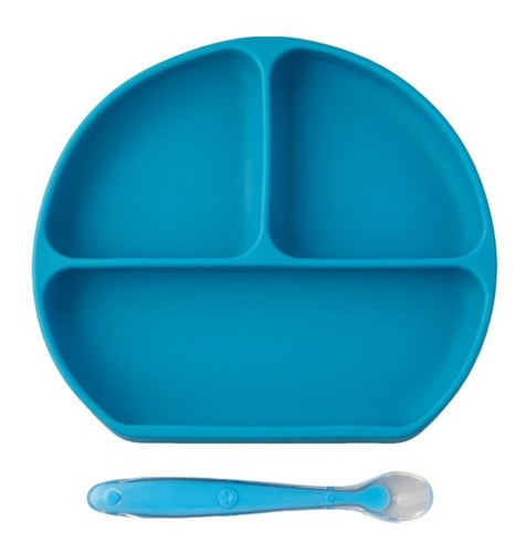 Set Papubaby De 1 Babero, 1 Plato Divisiónes Y 1 Bowl C/tapa Color Azul indigo