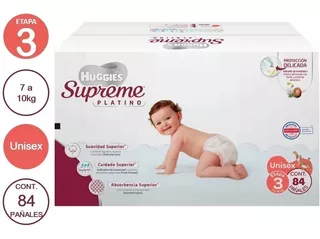 Pañales Huggies® Supreme Platino Etapa 3 Unisex 84 Piezas Género Sin Género Talla Etapa 3