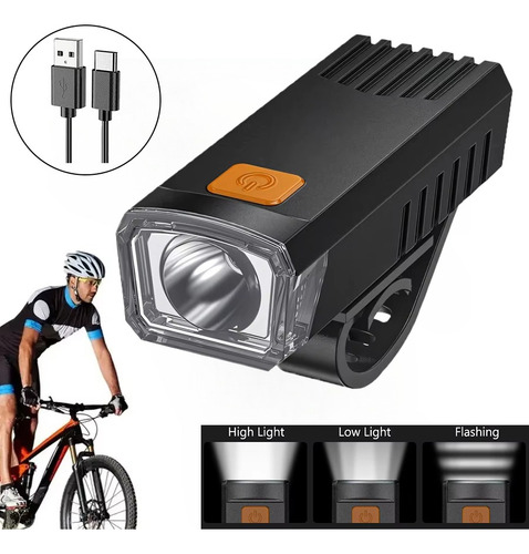 Faro Delantero De Bicicleta Led, Recargable Por Usb, Imperme
