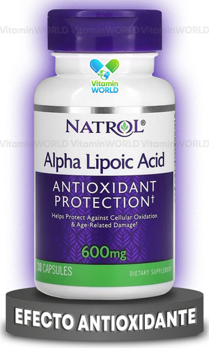 Natrol Ácido Alfa Lipoico 600 Mg, 30 Cápsulas Antioxidante Sabor Sin sabor