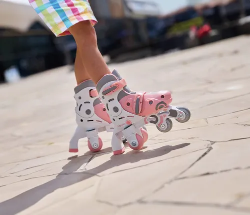 Patines En Linea 2 En 1 Rosado Ajustables Globber Para Niñas