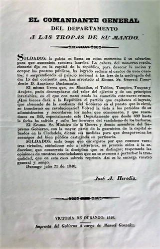 Documento Historico, Rebelión De Urrea En Durango
