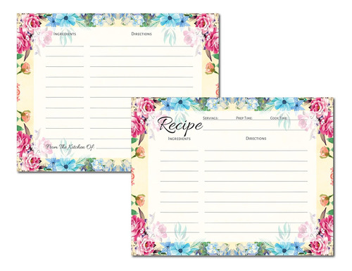 Pioneer Woman Style Floral Receta Tarjetas, Tarjetas De Rece