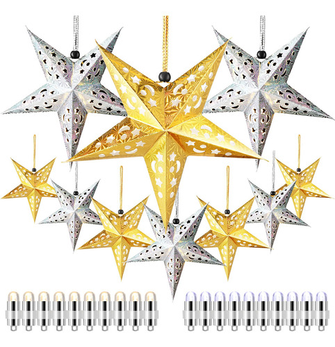 10 Faroles De Papel De Navidad Con Estrella, 3d, Decoracion 