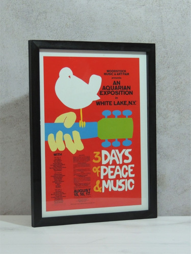 Cuadro 40x50 Lámina Vintage Woodstock (c/ Marco Y Vidrio)