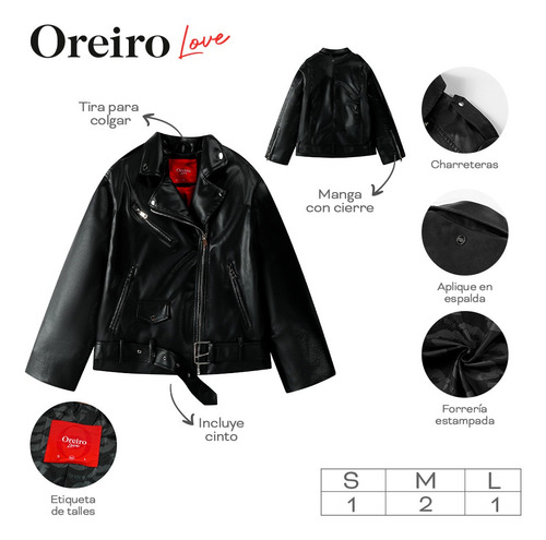Campera Mujer Oreiro Biker Rockera Eco Cuero Moto Motera
