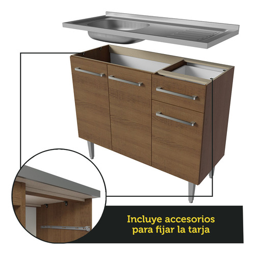 Mueble de Cocina Compacto de 229cm con Fregadero Emilly Madesa Color Rústico