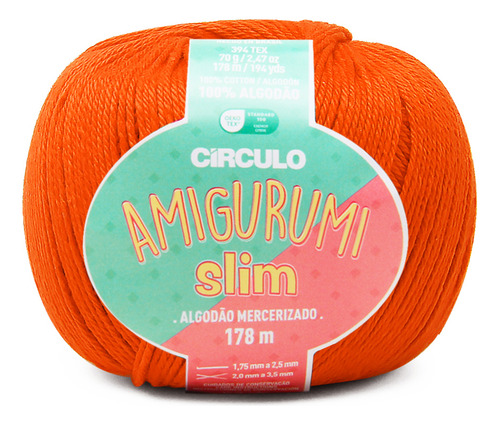 Fio Amigurumi Slim Circulo Com 178m 70g 100% Algodão Cor 4445- Tangerina