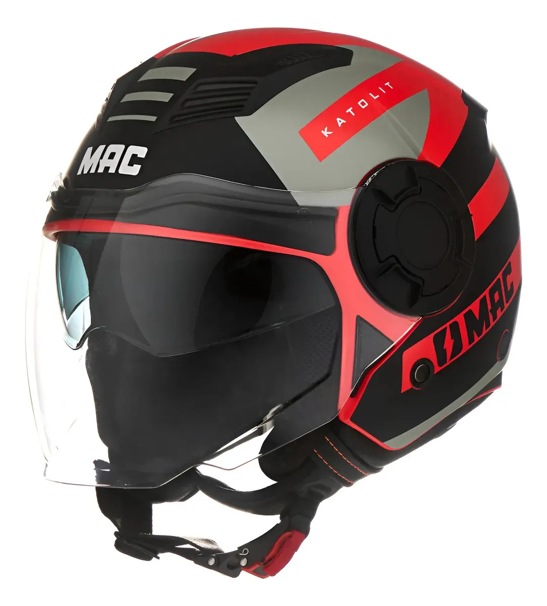 Casco Abierto Mac 766 Aerox Katolit - Fas Motos Color Negro/Rojo Diseño Liso Tamaño del casco XL