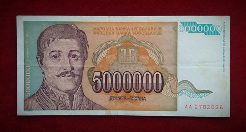 Billete 5000000 Dinara Yugoslavia 1993  Pick 132 A