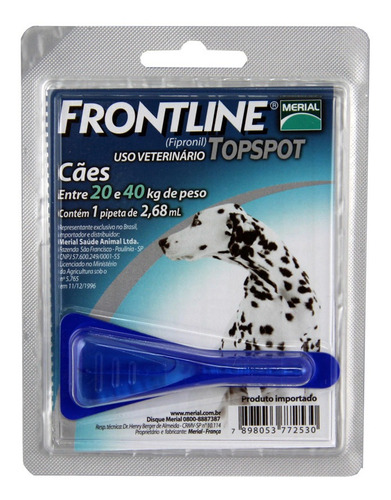 Frontline Top Spot Cães 20 A 40kg Antipulgas Merial