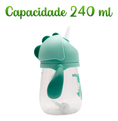 Copo Transição Infantil C/ Alça Canudo Válvula Antivazamento Cor Água Liso