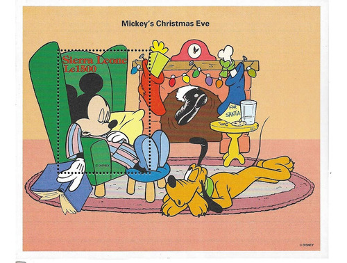 #19170 Estampilla Disney Sierra Leona Mickey Pluto Navidad