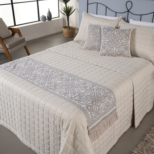  Peseira Decorativa Cama Almofada Cheia Queen Jacard 5 Peças